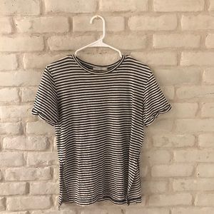 Cherish Blue White Stripe Short Sleeve Slit Sides